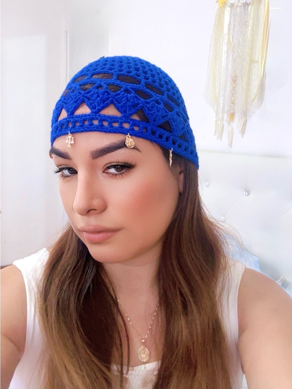 Blue Boho handmade Crochet Beanie Hat - One size. New
